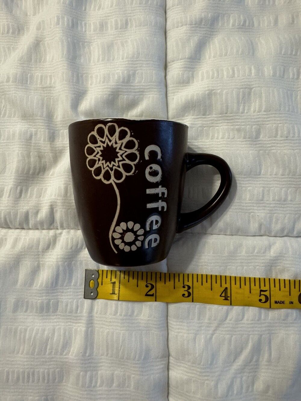 Small brown coffee mug ceramic fall cozy thanksgiving flower